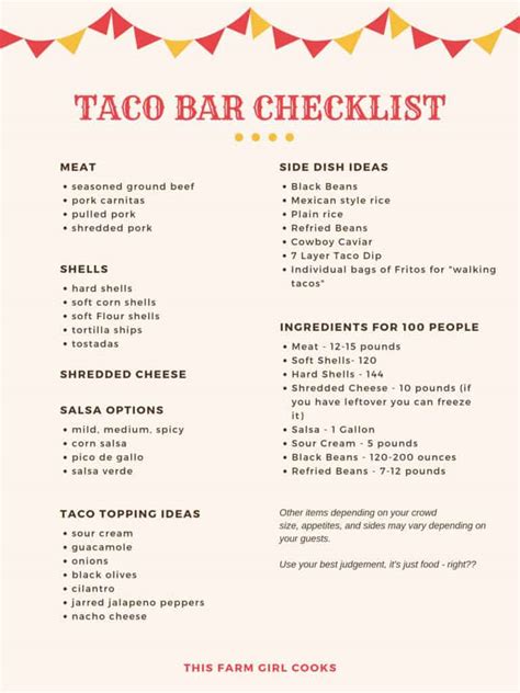 Taco Bar Checklist Printable